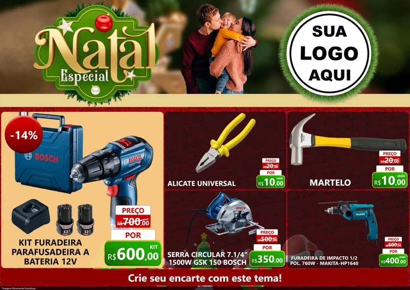 Modelo de Encarte para Encarte A4 Horizontal com o tema Natal Especial para Maquinas e Ferramentas