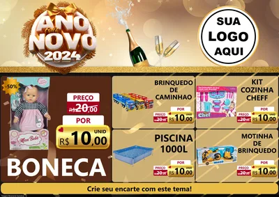 Modelo de Encarte para Encarte A4 Horizontal com o tema Feliz Ano Novo 2027 para Brinquedos