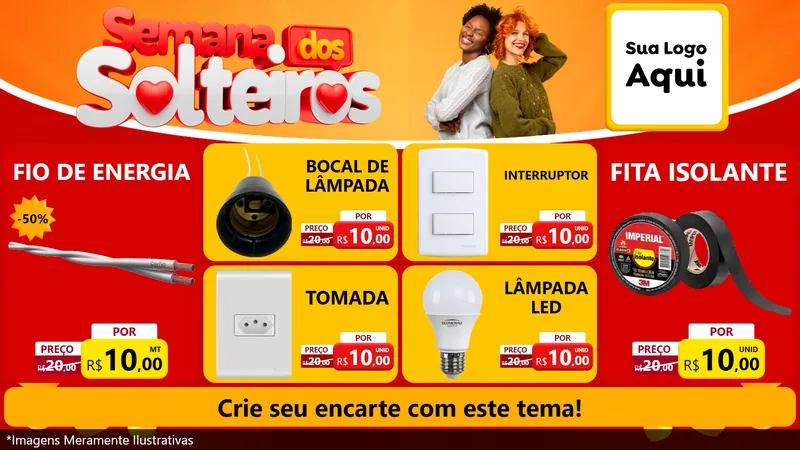 Modelo de TV para TV Horizontal com o tema Semana dos Solteiros para Materiais Elétricos