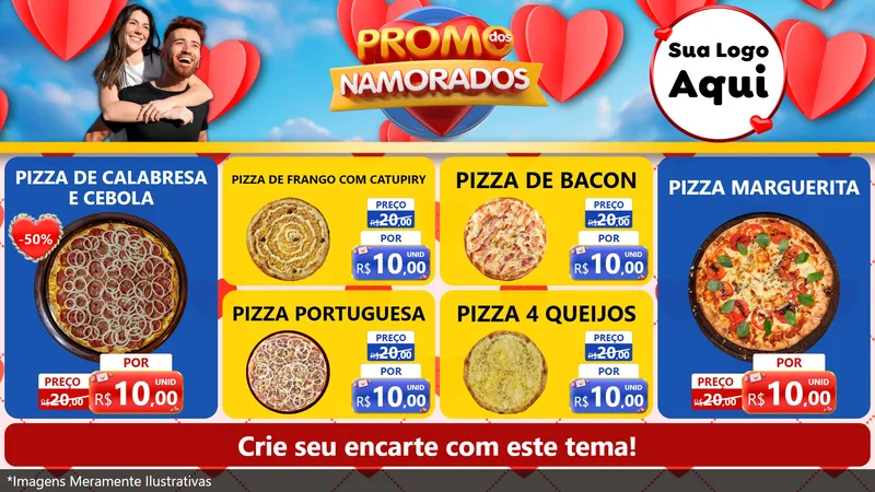 Modelo de TV para TV Horizontal com o tema Promo dos Namorados para Pizzaria