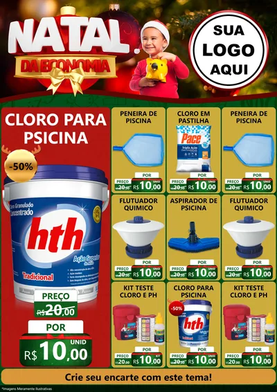 Modelo de Encarte para Encarte A4 Vertical com o tema Natal da Economia para Produtos para Piscina