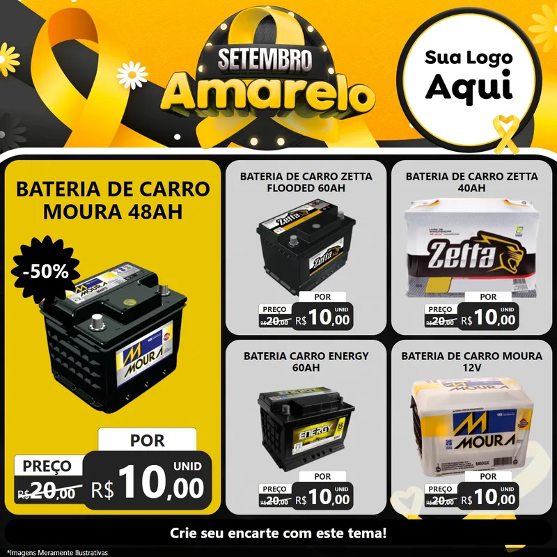 Modelo de Rede Social para Feed Facebook com o tema Setembro Amarelo para Baterias Elétricas