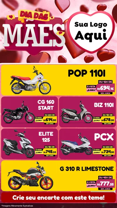 Modelo de TV para TV Vertical com o tema Dia Das Mães para Concessionaria de Motos