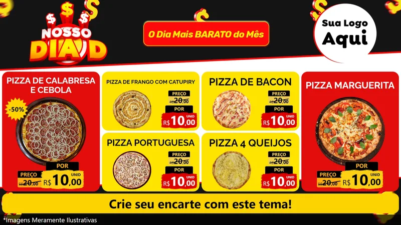 Modelo de TV para TV Horizontal com o tema Nosso Dia D para Pizzaria