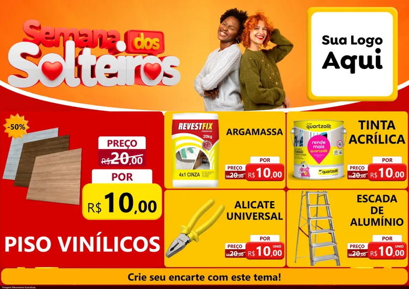 Modelo de Encarte para Encarte A4 Horizontal com o tema Semana dos Solteiros para Material para Construção