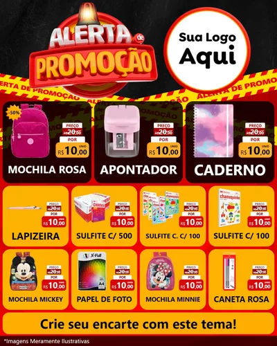 Modelo de Rede Social para Feed Instagram com o tema Alerta de Promoção para Papelaria
