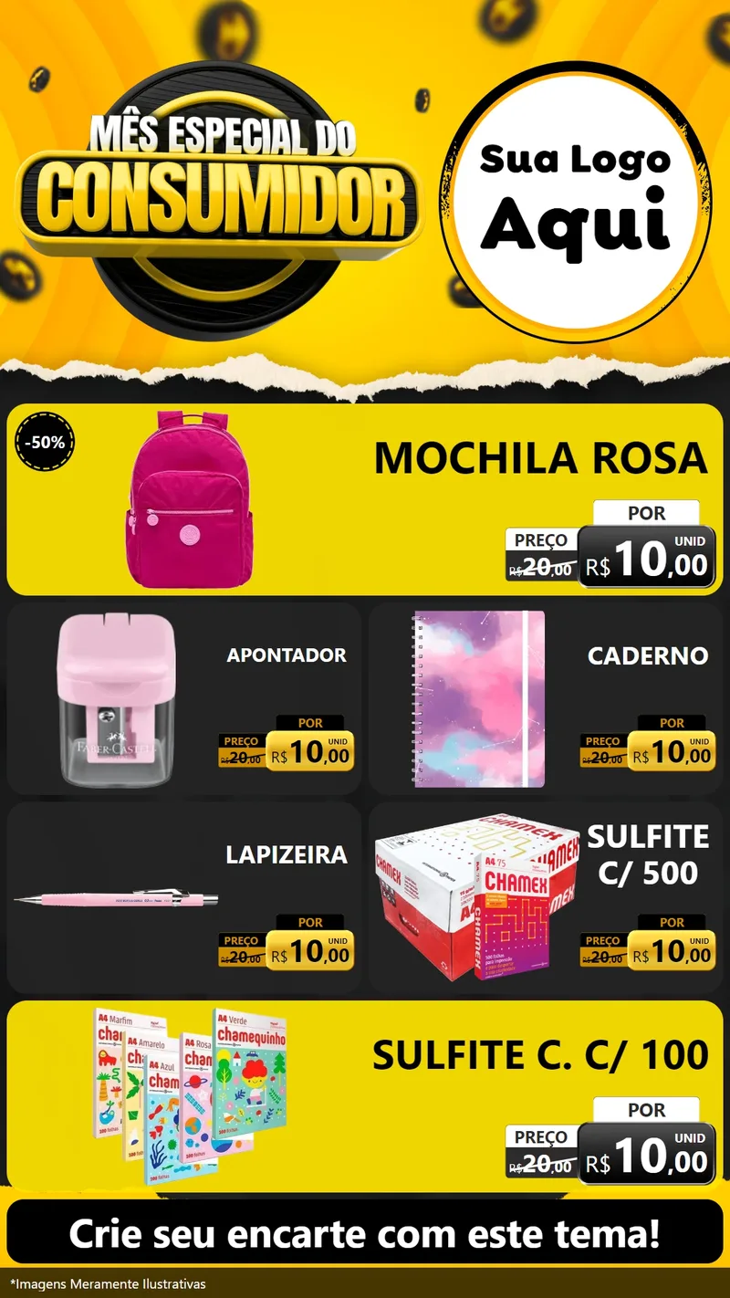 Modelo de TV para TV Vertical com o tema Mês Especial do Consumidor para Papelaria