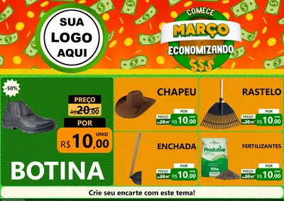Modelo de Encarte para Encarte A4 Horizontal com o tema Comece Março Economizando para Agropecuária