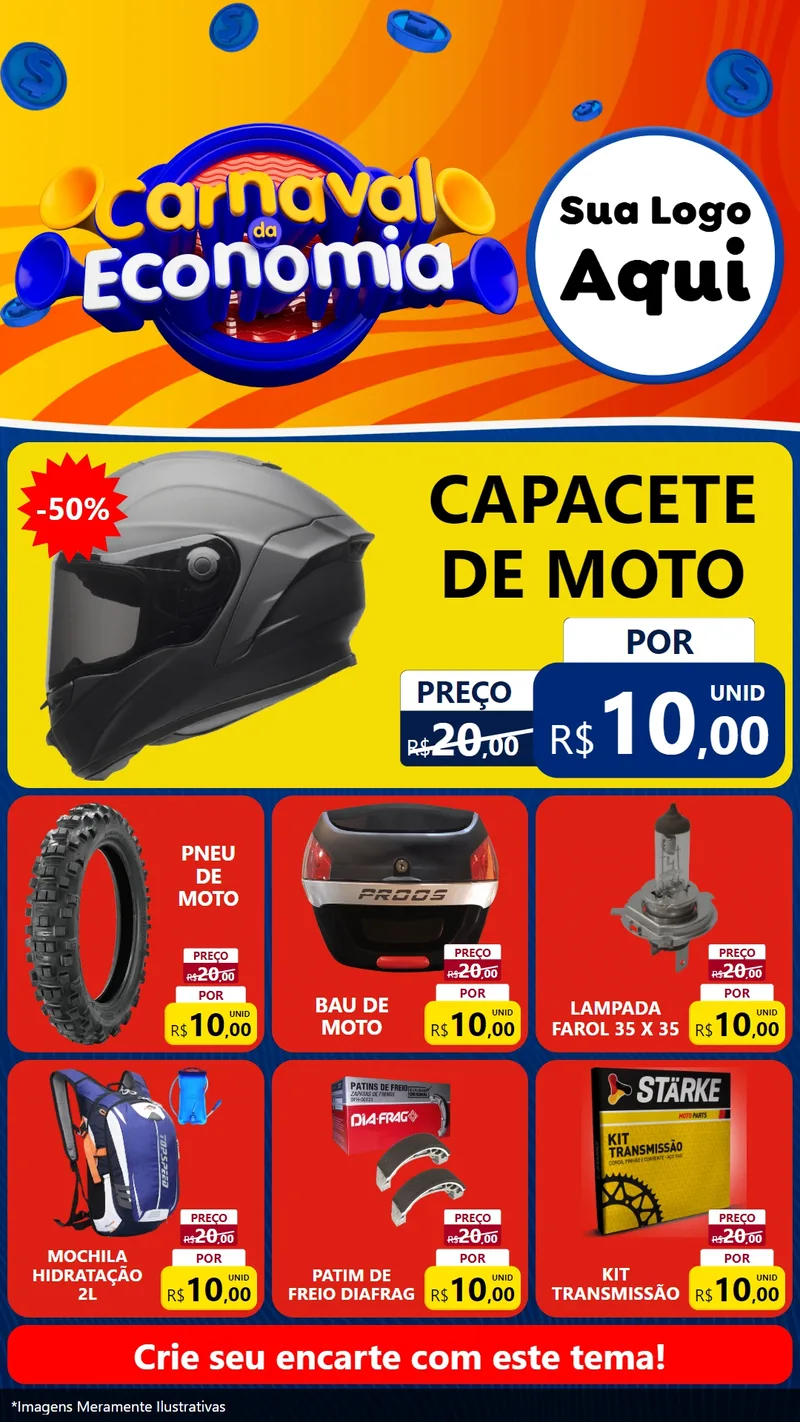 Modelo de Rede Social para Stories com o tema Carnaval da Economia para Moto peças