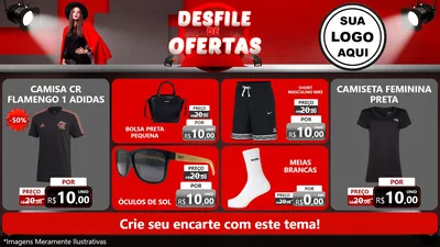 Modelo de TV para TV Horizontal com o tema Desfile de Ofertas para Roupas e acessórios