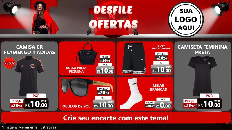 Modelo de TV para TV Horizontal com o tema Desfile de Ofertas para Roupas e acessórios