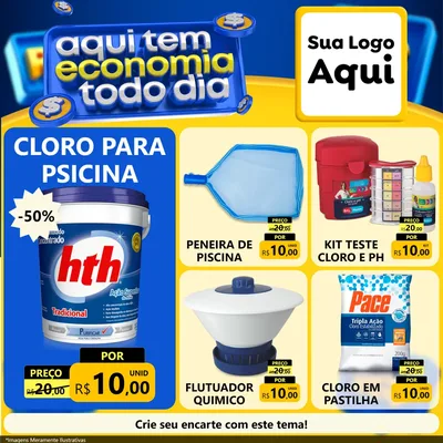 Modelo de Rede Social para Feed Facebook com o tema Aqui Tem Economia Todo Dia para Produtos para Piscina