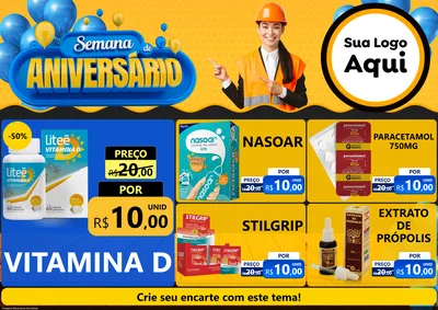 Modelo de Encarte para Encarte A4 Horizontal com o tema Semana de Aniversário para Farmácia
