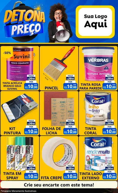 Modelo de Encarte para Encarte Grande com o tema Detona Preços para Tintas e Ferramentas