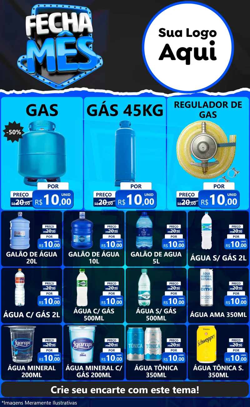 Modelo de Encarte para Encarte Grande com o tema Fecha Mês para Água e gás