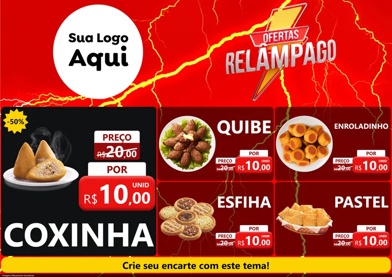 Modelo de Encarte para Encarte A4 Horizontal com o tema Ofertas Relâmpago para Salgadaria