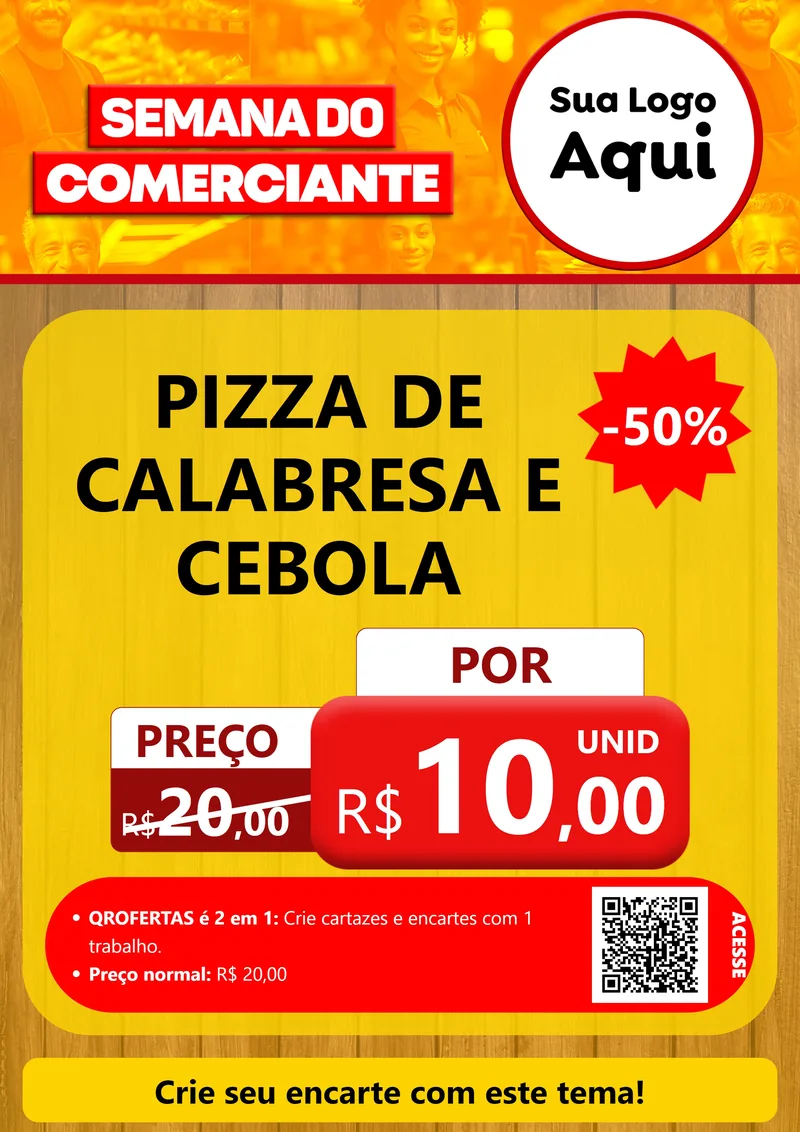 Modelo de Cartaz para Cartaz A4 Vertical com o tema Semana do Comerciante para Pizzaria