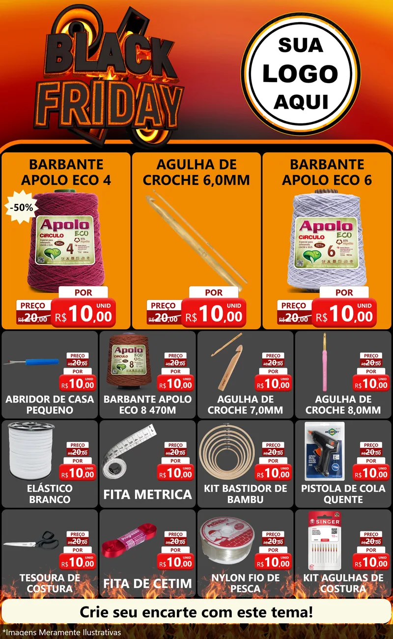 Modelo de Encarte para Encarte Grande com o tema Black Friday para Armarinho e Aviamentos