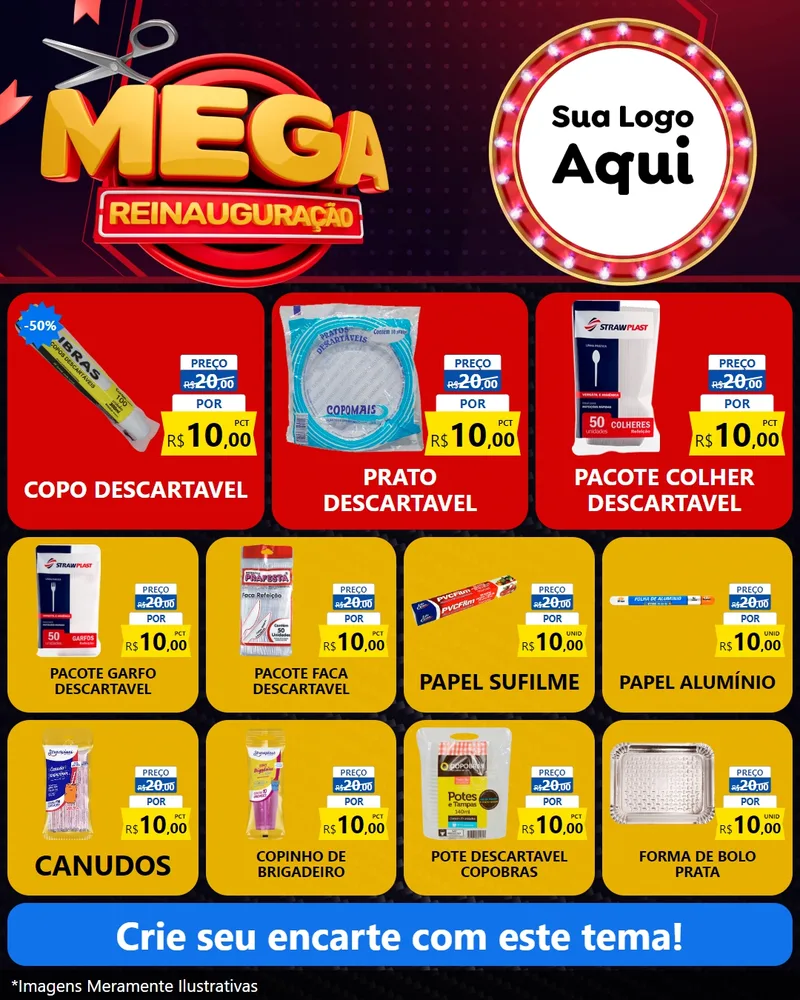 Modelo de Rede Social para Feed Instagram com o tema Mega Reinauguração para Embalagens