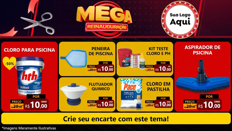 Modelo de TV para TV Horizontal com o tema Mega Reinauguração para Produtos para Piscina