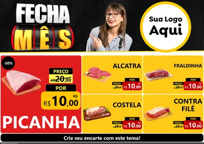 Modelo de Encarte para Encarte A4 Horizontal com o tema Fecha Mês para Açougue