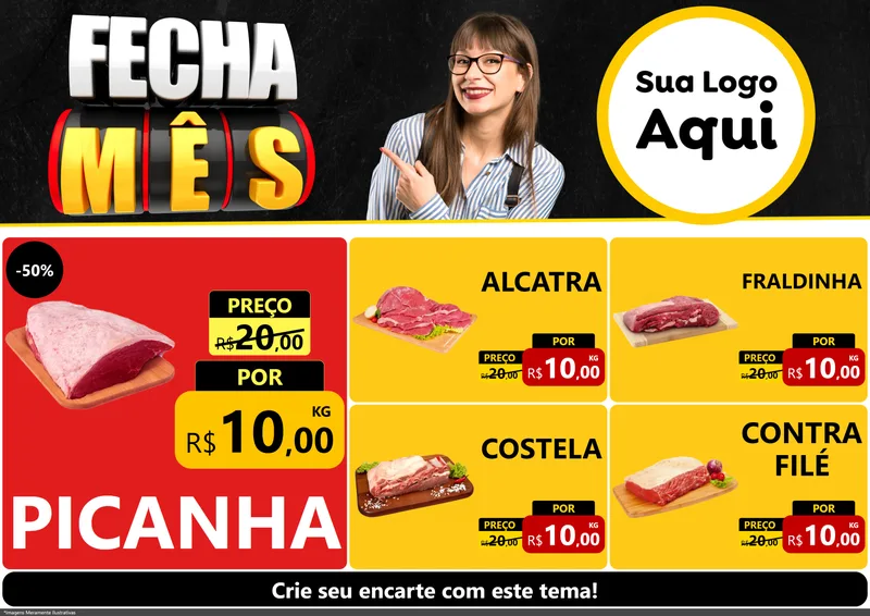 Modelo de Encarte para Encarte A4 Horizontal com o tema Fecha Mês para Açougue
