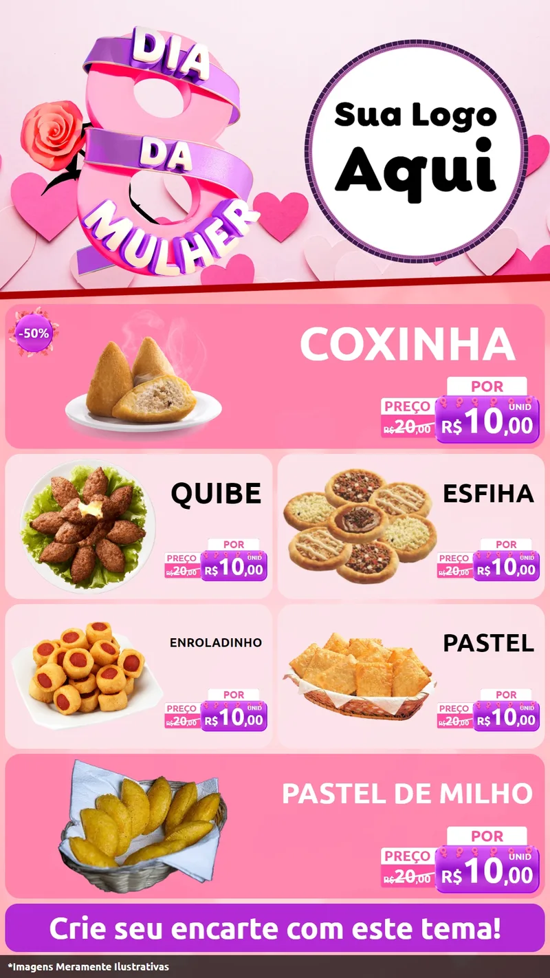 Modelo de TV para TV Vertical com o tema Dia da Mulher para Salgadaria