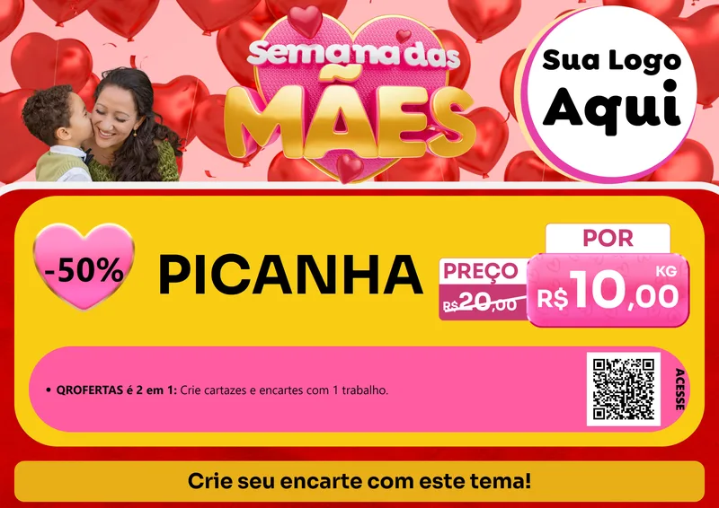 Modelo de Cartaz para Cartaz A4 Horizontal com o tema Semana Das Mães para Açougue