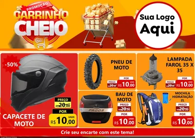 Modelo de Encarte para Encarte A4 Horizontal com o tema Promoção carrinho cheio para Moto peças