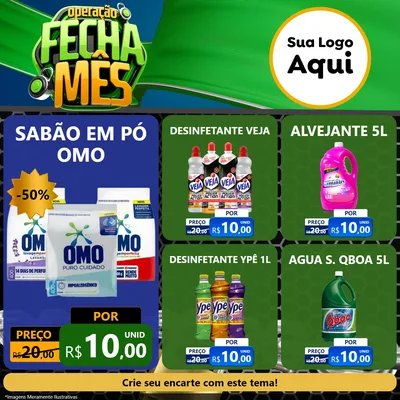 Modelo de Rede Social para Feed Facebook com o tema Operação Fecha Mês para Produtos de Limpeza