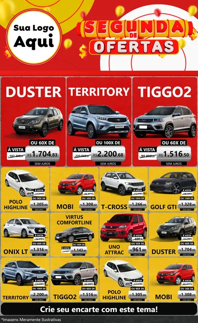 Modelo de Encarte para Encarte Grande com o tema Segunda de Ofertas para Concessionaria de Carros