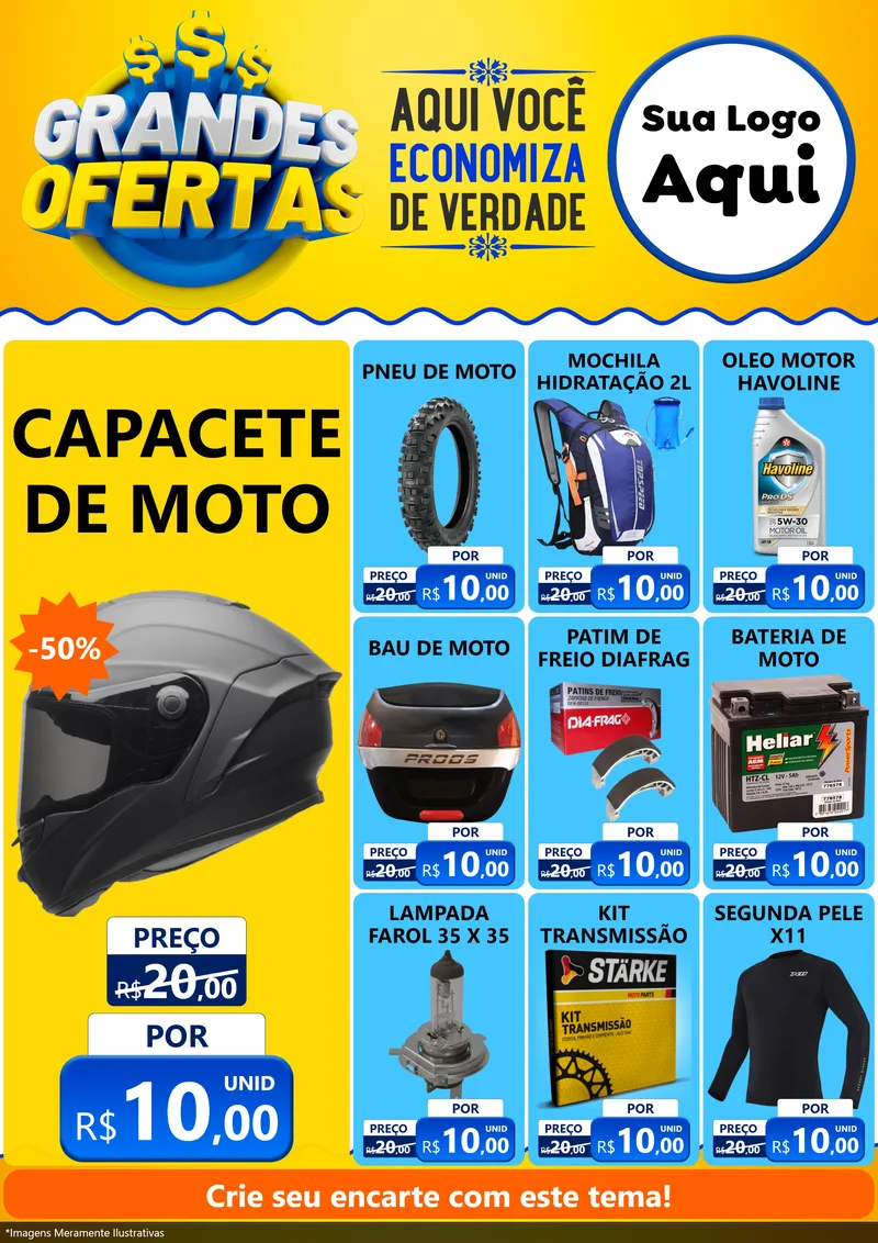 Modelo de Encarte para Encarte A4 Vertical com o tema Grandes Ofertas para Moto peças