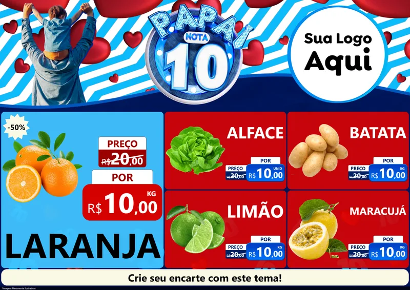 Modelo de Encarte para Encarte A4 Horizontal com o tema Papai Nota 10 para Hortifrúti