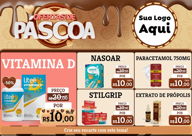 Modelo de Encarte para Encarte A4 Horizontal com o tema Ofertas de Páscoa para Farmácia