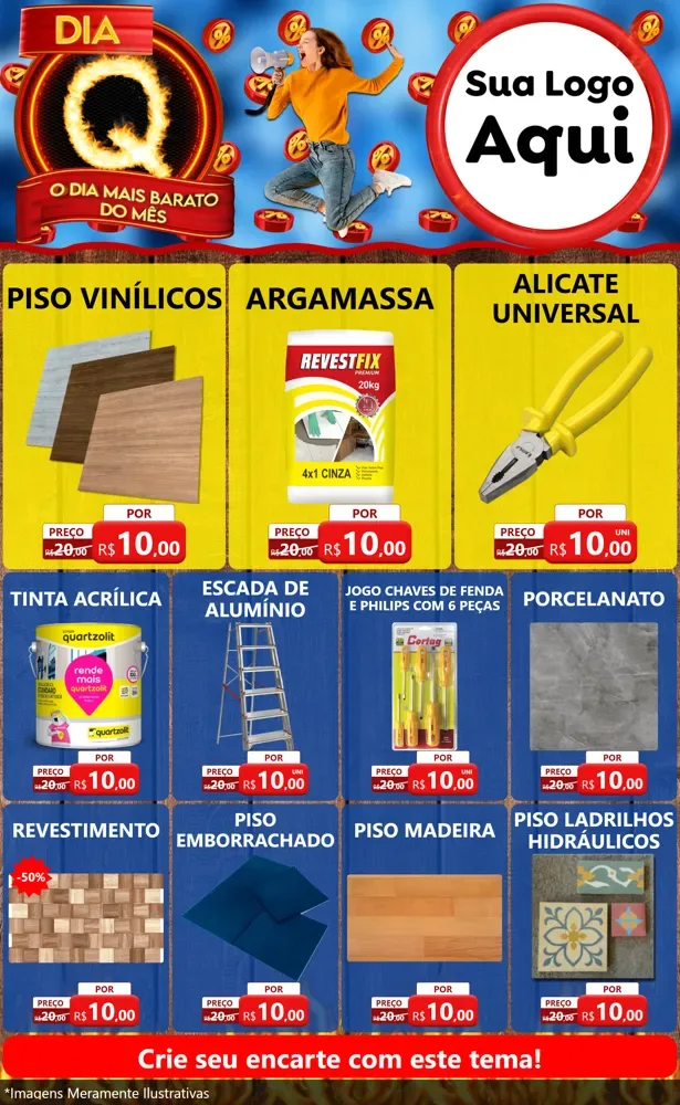Modelo de Encarte para Encarte Grande com o tema Dia Q - O Dia Mais Barato Do Mês para Material para Construção