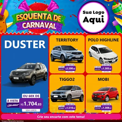 Modelo de Rede Social para Feed Facebook com o tema Esquenta de Carnaval para Concessionaria de Carros