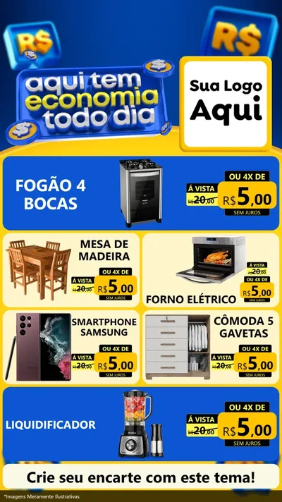 Modelo de TV para TV Vertical com o tema Aqui Tem Economia Todo Dia para Móveis e Eletro