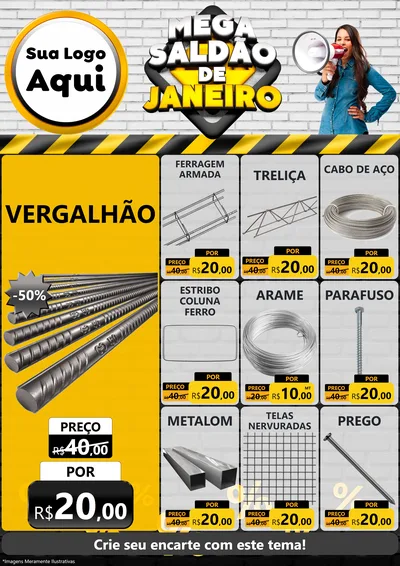 Modelo de Encarte para Encarte A4 Vertical com o tema Mega Saldão de Janeiro para Ferragens