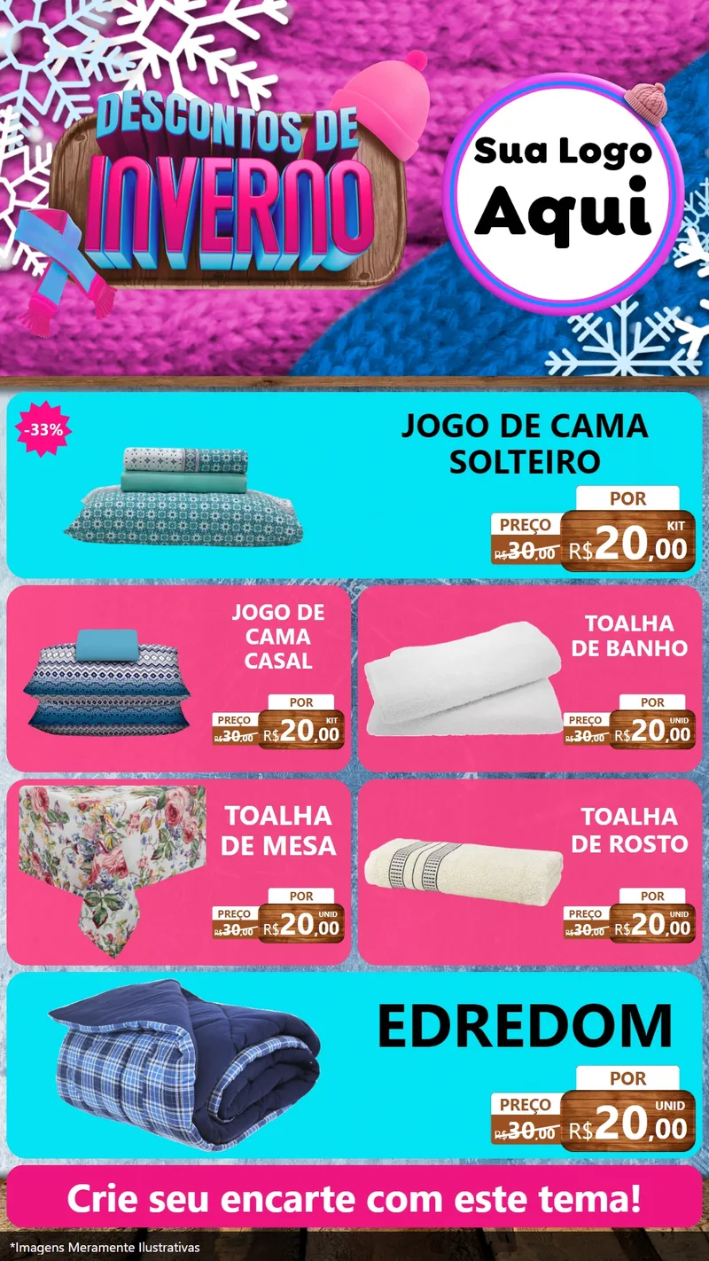 Modelo de TV para TV Vertical com o tema Descontos de Inverno para Cama, Mesa e Banho