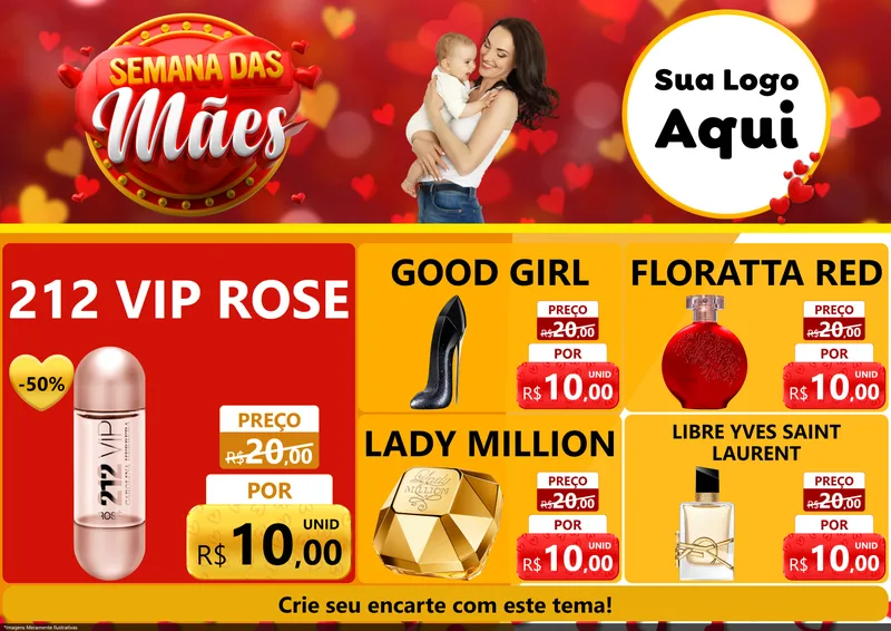 Modelo de Encarte para Encarte A4 Horizontal com o tema Semana das Mães para Perfumes
