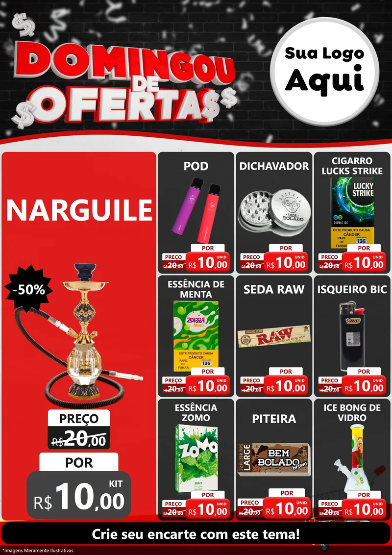 Modelo de Encarte para Encarte A4 Vertical com o tema Domingou de Ofertas para Tabacaria