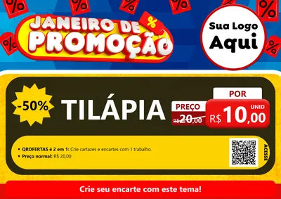 Modelo de Cartaz para Cartaz A4 Horizontal com o tema Janeiro de Promoção para Peixaria