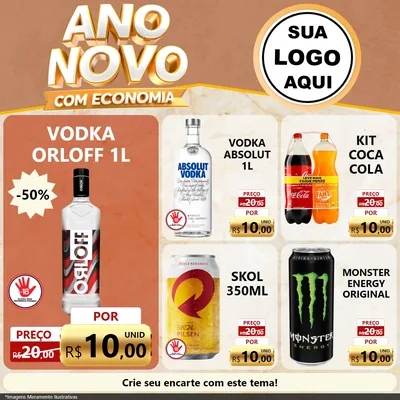 Modelo de Rede Social para Feed Facebook com o tema Ano Novo Com Economia para Distribuidora de bebidas