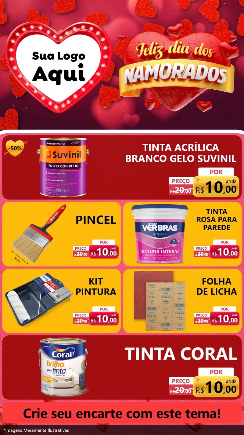 Modelo de TV para TV Vertical com o tema Feliz Dia Dos Namorados para Tintas e Ferramentas