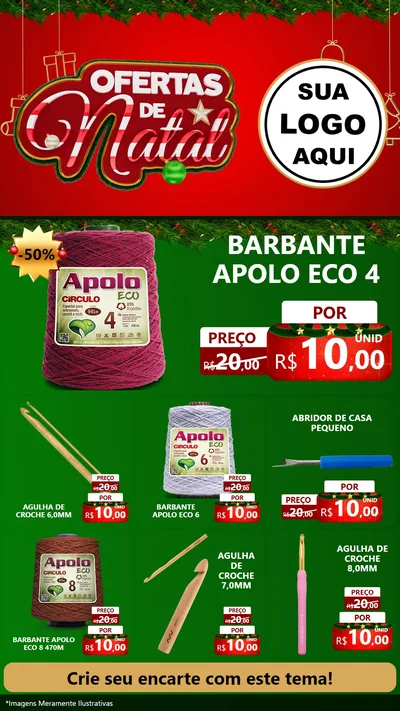 Modelo de Rede Social para Stories com o tema Ofertas de Natal para Armarinho e Aviamentos