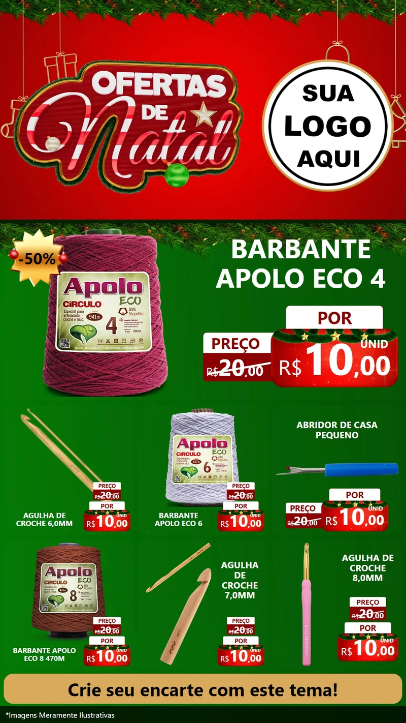 Modelo de Rede Social para Stories com o tema Ofertas de Natal para Armarinho e Aviamentos