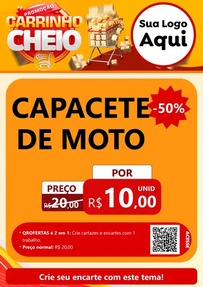 Modelo de Cartaz para Cartaz A4 Vertical com o tema Promoção carrinho cheio para Moto peças