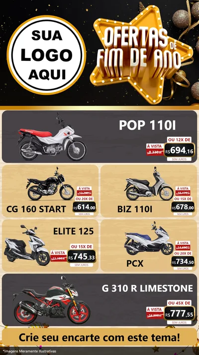 Modelo de TV para TV Vertical com o tema Ofertas de Fim de Ano para Concessionaria de Motos