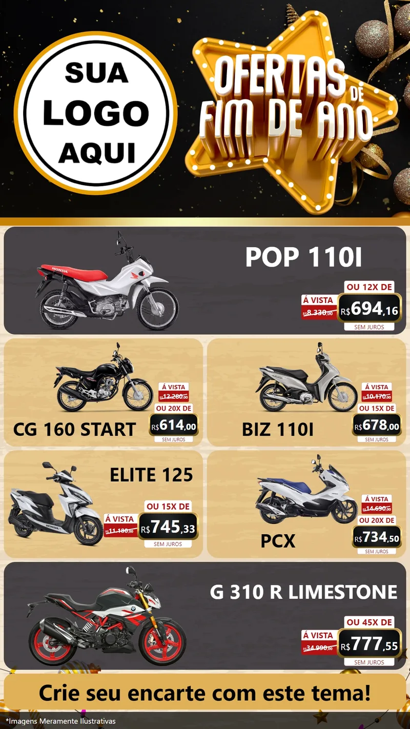 Modelo de TV para TV Vertical com o tema Ofertas de Fim de Ano para Concessionaria de Motos