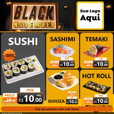 Modelo de Rede Social para Feed Facebook com o tema Black November para Comida japonesa